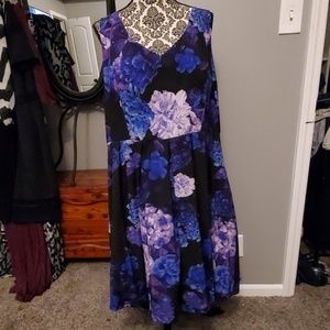 Purple Blue Floral Wide Strap Dress